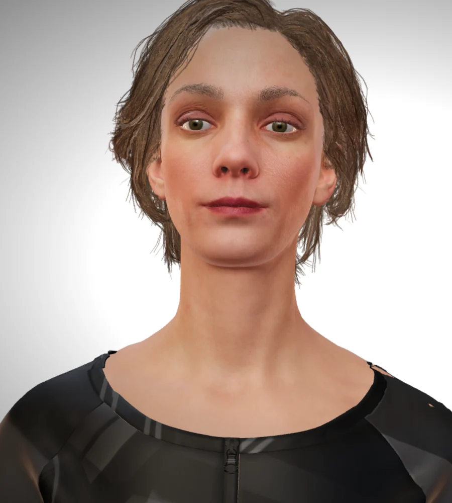A digital human rendered by P3 Labs, facing the camera.
